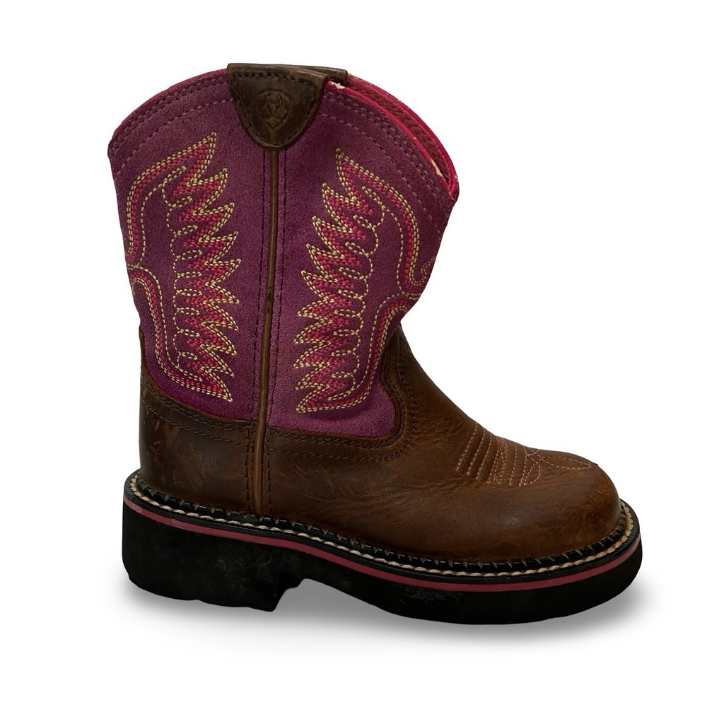 Ariat Fatbaby Toddler Girls Brwn Leather Purple Suede Western Boots 9.5 10012800